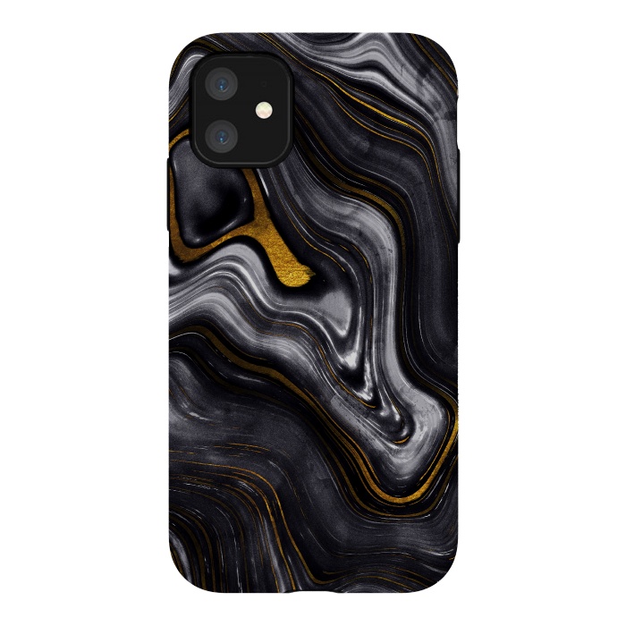 iPhone 11 StrongFit Trend Black White and Faux Gold Malachite Agate  by  Utart