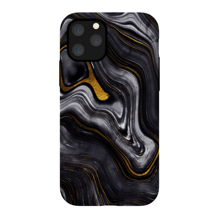 iPhone 11 Pro StrongFit Trend Black White and Faux Gold Malachite Agate  by  Utart