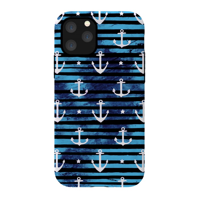 iPhone 11 Pro StrongFit Nautical anchors and stripes pattern by Oana 
