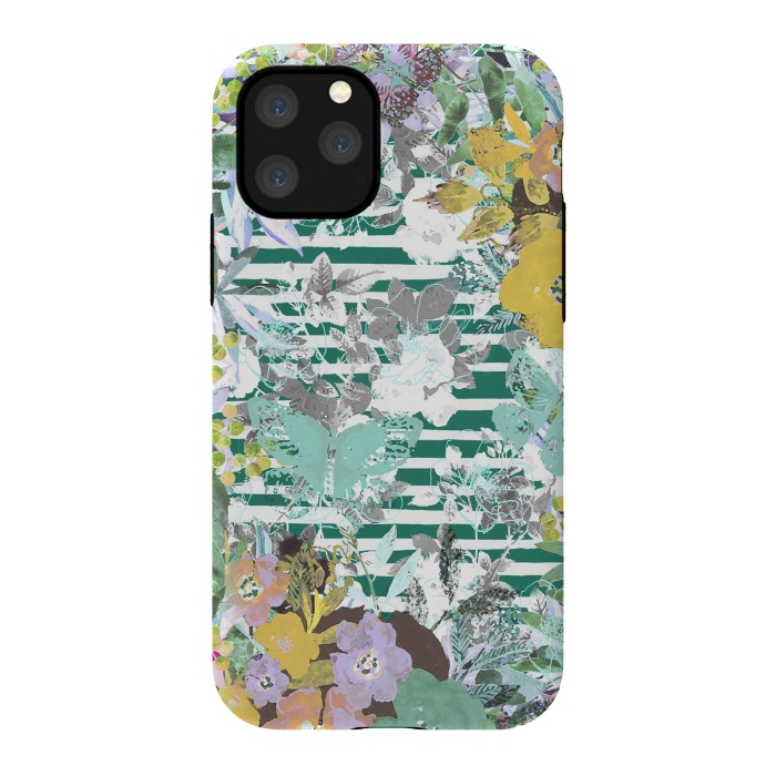 iPhone 11 Pro StrongFit watercolor painted flowers, butterflies and stripes by Oana 