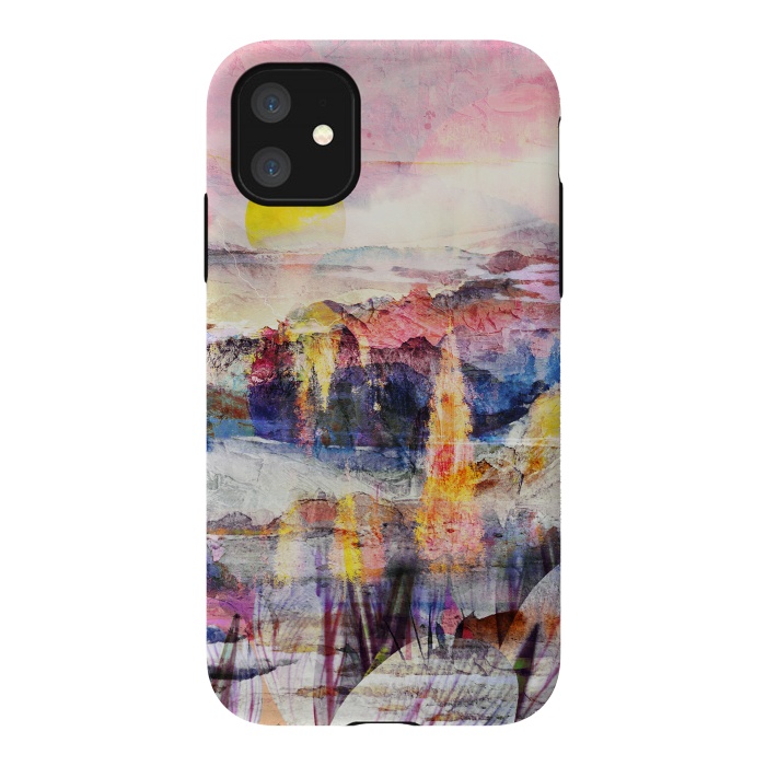 iPhone 11 StrongFit Pink painted forest and mountain landscape by Oana 