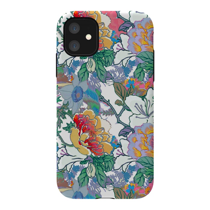 iPhone 11 StrongFit Colorful line art flowers pattern by Oana 