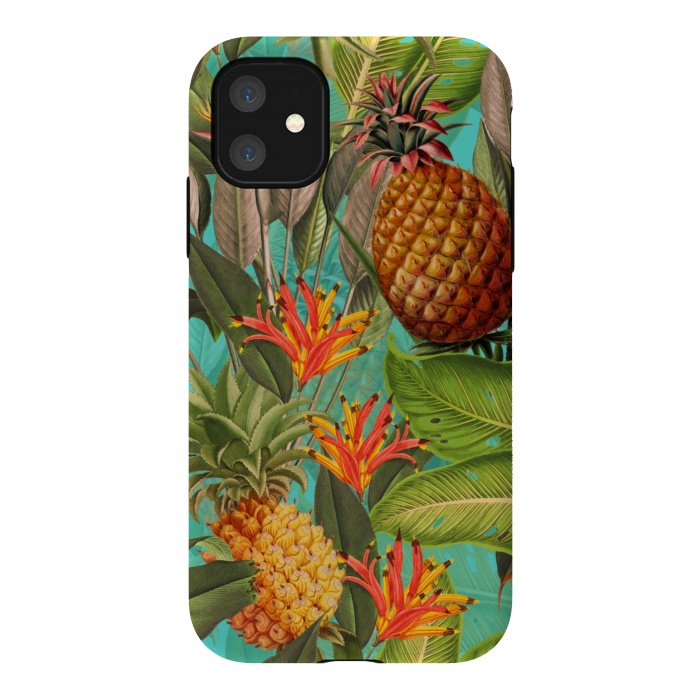 iPhone 11 StrongFit Teal Pineapple Jungle Garden by  Utart