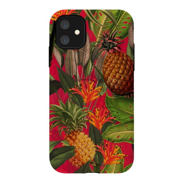 iPhone 11 StrongFit Red Tropical Pineapple Jungle Garden by  Utart