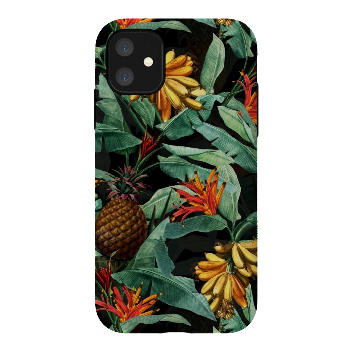 iPhone 11 StrongFit Black Banana and Pinapple Jungle Garden by  Utart