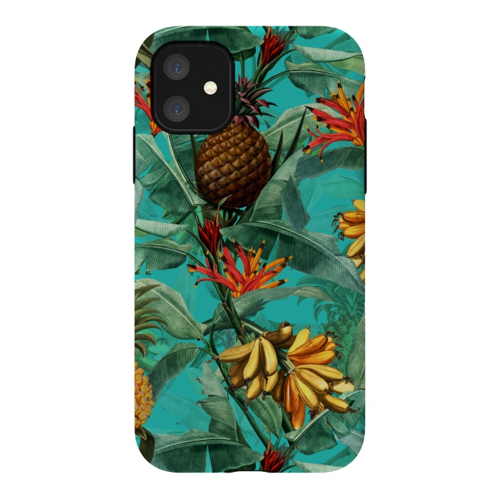 iPhone 11 StrongFit Teal Banana and Pinapple Jungle Garden by  Utart