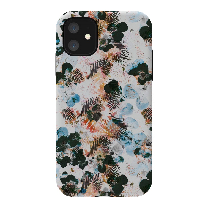 iPhone 11 StrongFit Ink pansy petals and foliage pattern by Oana 