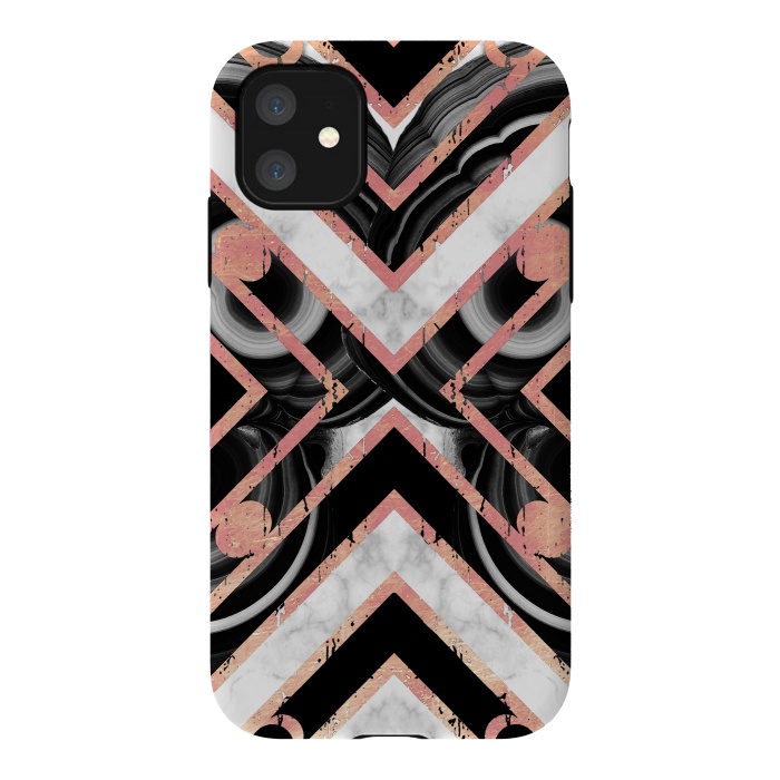 iPhone 11 StrongFit Monochrome geometric marble tiles with golden contour by Oana 