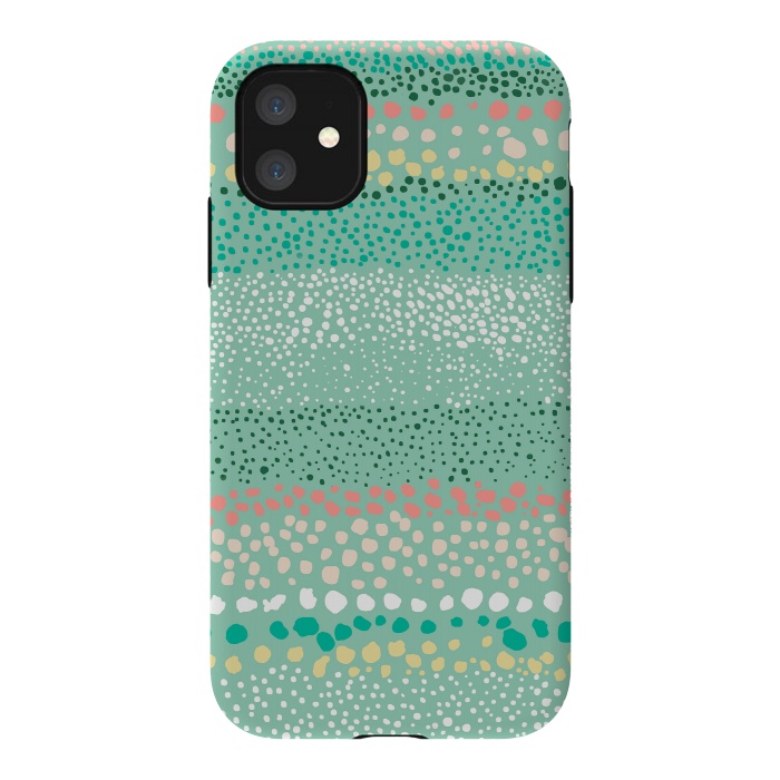 iPhone 11 StrongFit Little Textured Dots Green by Ninola Design