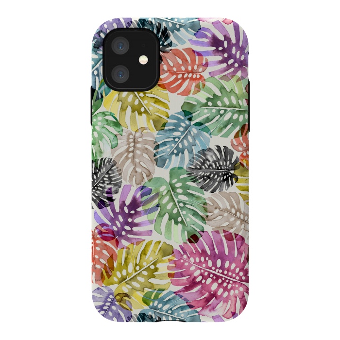 iPhone 11 StrongFit Colorful Tropical Monstera Leaves by Ninola Design