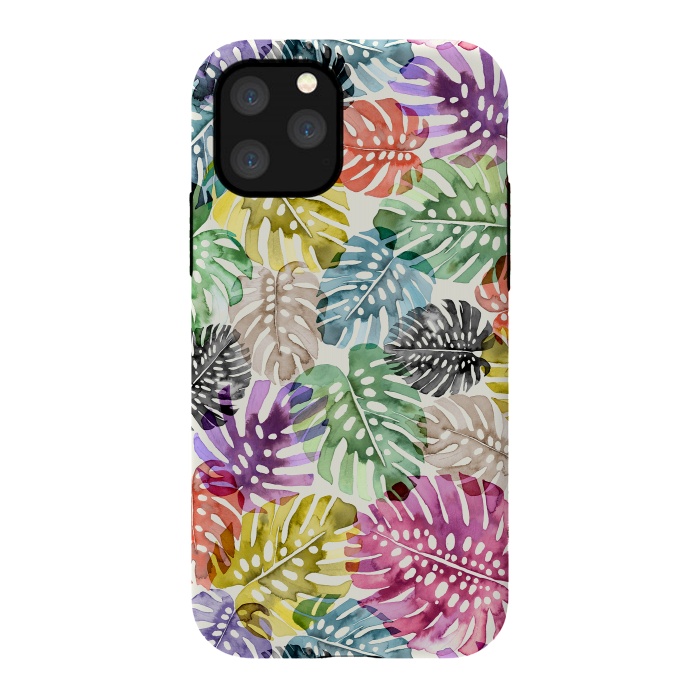 iPhone 11 Pro StrongFit Colorful Tropical Monstera Leaves by Ninola Design