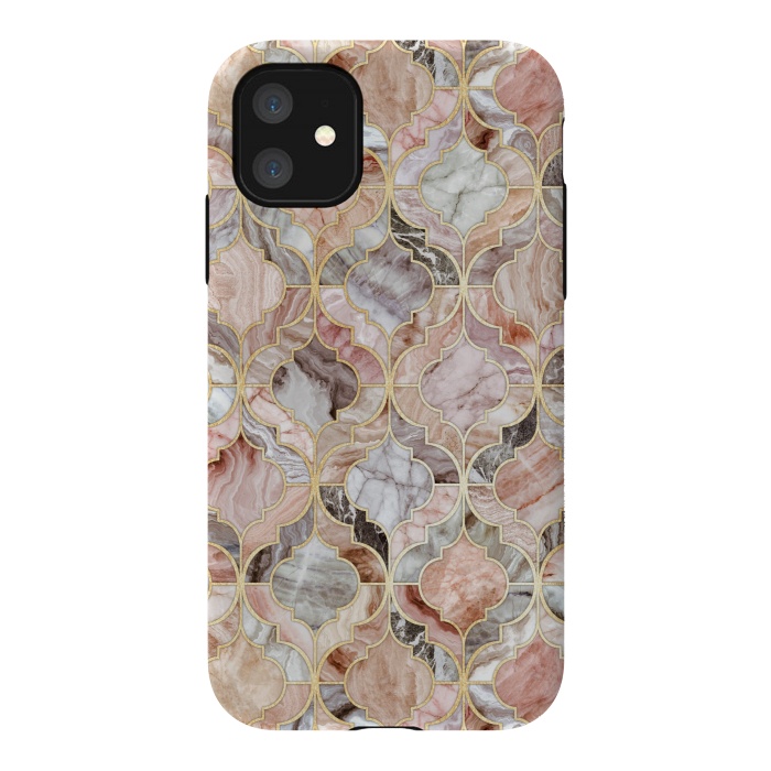 iPhone 11 StrongFit Rosy Marble Moroccan Tiles by Micklyn Le Feuvre