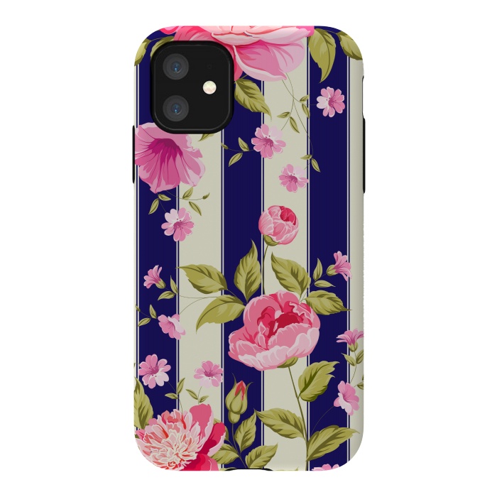 iPhone 11 StrongFit blue stripes floral print by MALLIKA