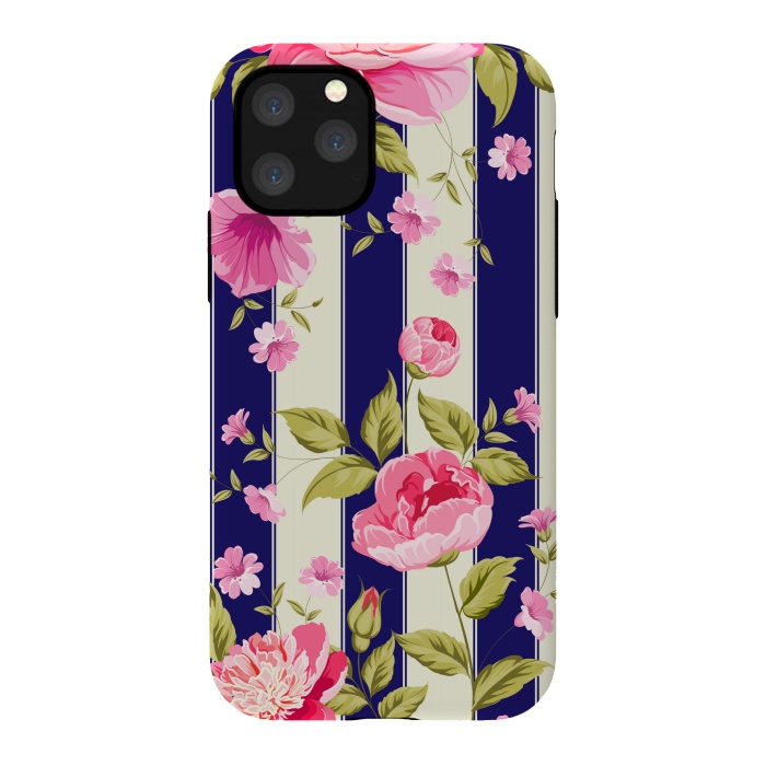 iPhone 11 Pro StrongFit blue stripes floral print by MALLIKA