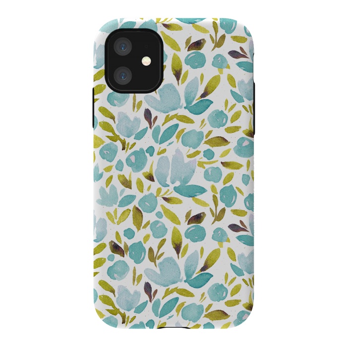 iPhone 11 StrongFit Watercolor Blue Flowers by Allgirls Studio