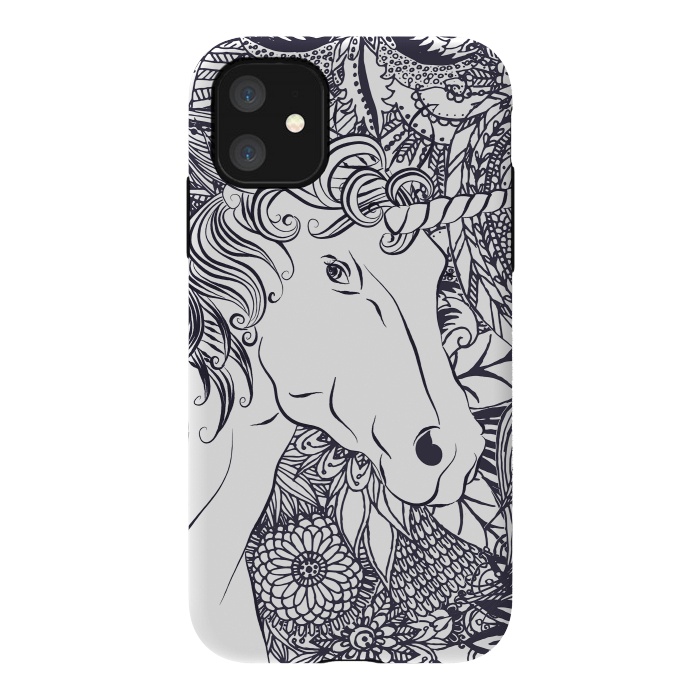 iPhone 11 StrongFit Whimsy unicorn and floral mandala design by InovArts