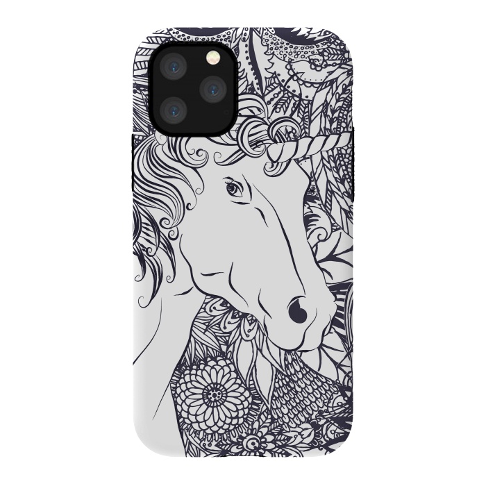 iPhone 11 Pro StrongFit Whimsy unicorn and floral mandala design by InovArts
