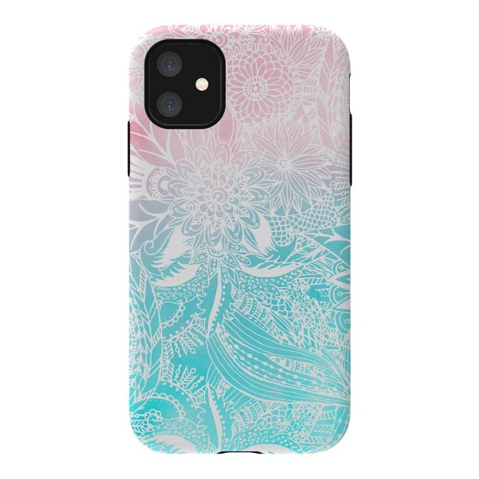iPhone 11 StrongFit whimsy white floral mandala watercolor design by InovArts
