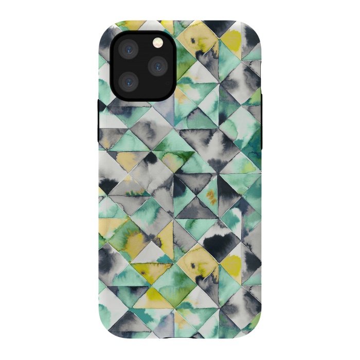 iPhone 11 Pro StrongFit Watercolor Triangles Geometry Lime by Ninola Design