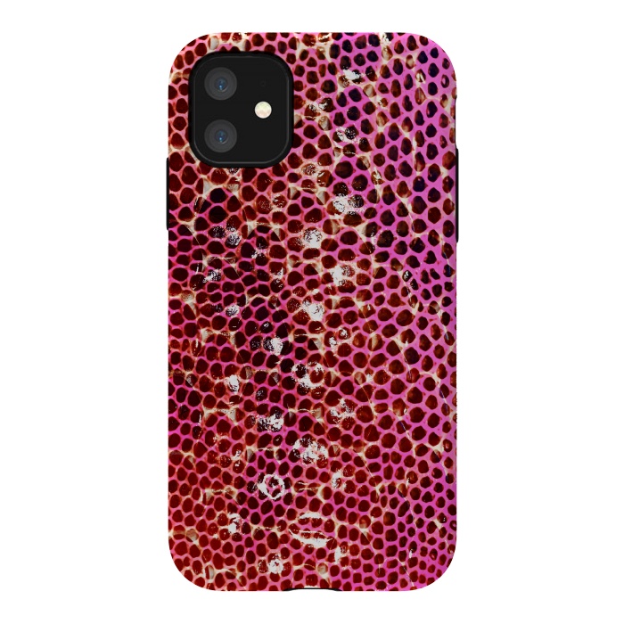 iPhone 11 StrongFit Gradient pink red snake skin pattern by Oana 