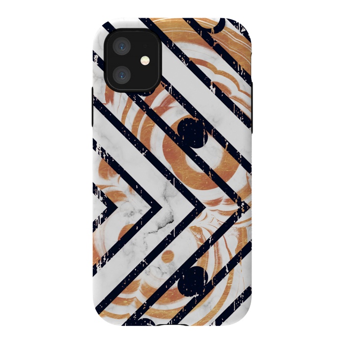 iPhone 11 StrongFit Geometric white gold marble stripes by Oana 