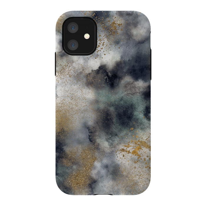 iPhone 11 StrongFit Marble Watercolor Dark Clouds by Ninola Design