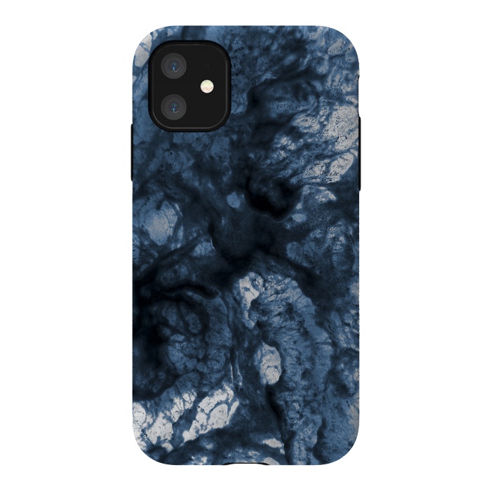 iPhone 11 StrongFit Abstract Indigo Smoke Marble by Ninola Design