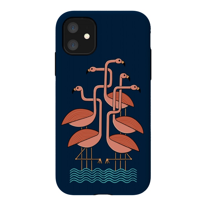 iPhone 11 StrongFit Flamingos blue by Coffee Man
