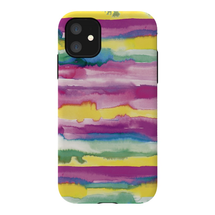 iPhone 11 StrongFit Gradient Tropical Watercolor Lines by Ninola Design