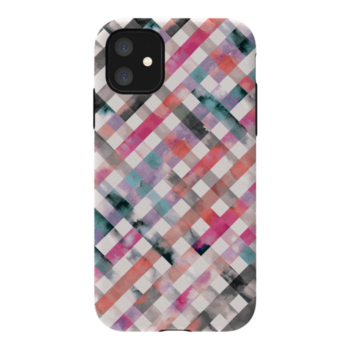 iPhone 11 StrongFit Watercolor Vichy Gingham Pink by Ninola Design