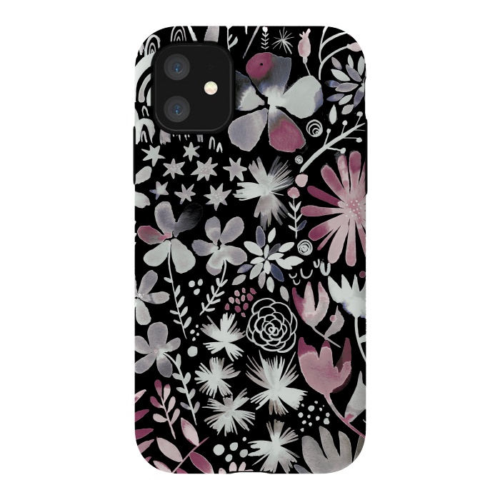 iPhone 11 StrongFit Winter Ink Dark Flowers by Ninola Design