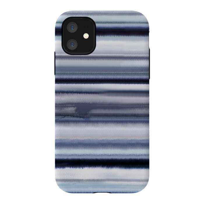 iPhone 11 StrongFit Ombre Stripes Watercolor Blue by Ninola Design