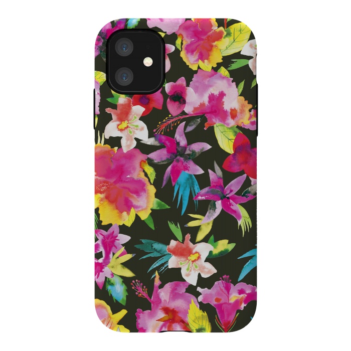 iPhone 11 StrongFit Caribbean Flowers and Palms by Ninola Design