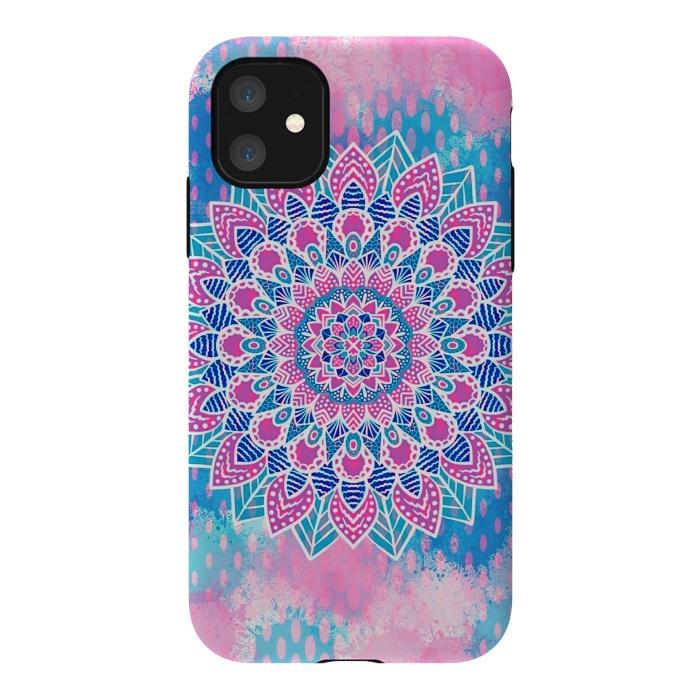 iPhone 11 StrongFit Pink blue Mandala flower  by Jms