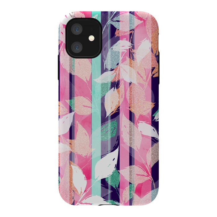 iPhone 11 StrongFit Cute Violet foliage brush paint design  by InovArts