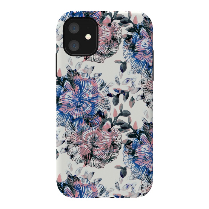 iPhone 11 StrongFit Watercolor painted flowers and foliage by Oana 