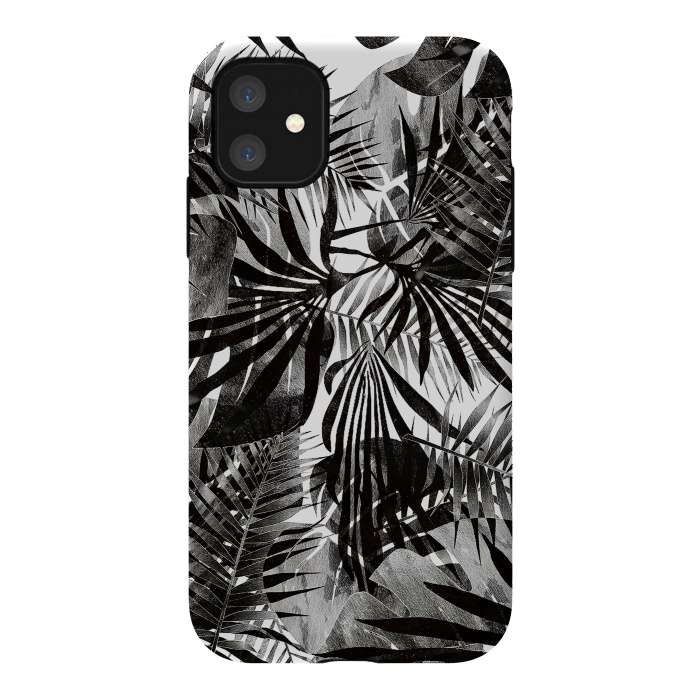 iPhone 11 StrongFit Silver black metallic tropical leaves by Oana 