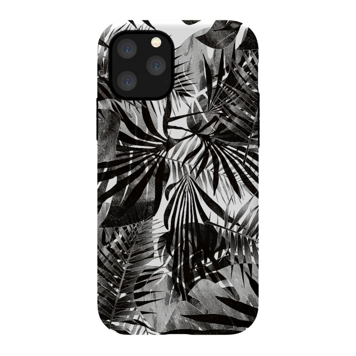 iPhone 11 Pro StrongFit Silver black metallic tropical leaves by Oana 