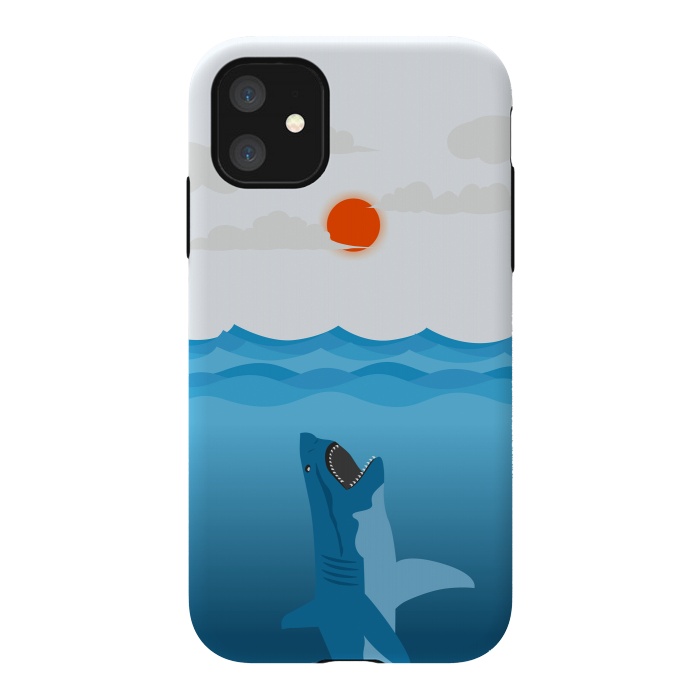 iPhone 11 StrongFit Shark Eats Sun by Creativeaxle