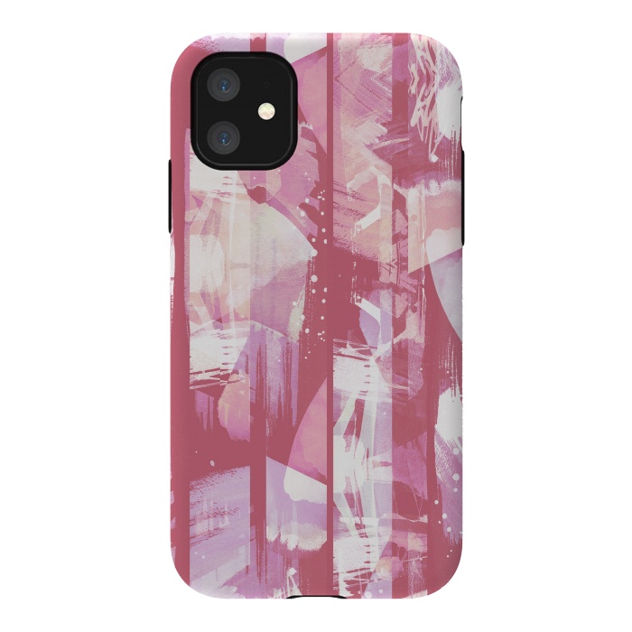 iPhone 11 StrongFit Pastel pink watercolor brushstrokes and splatter by Oana 