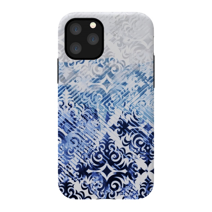 iPhone 11 Pro StrongFit Gradient blue white silver damask pattern by Oana 