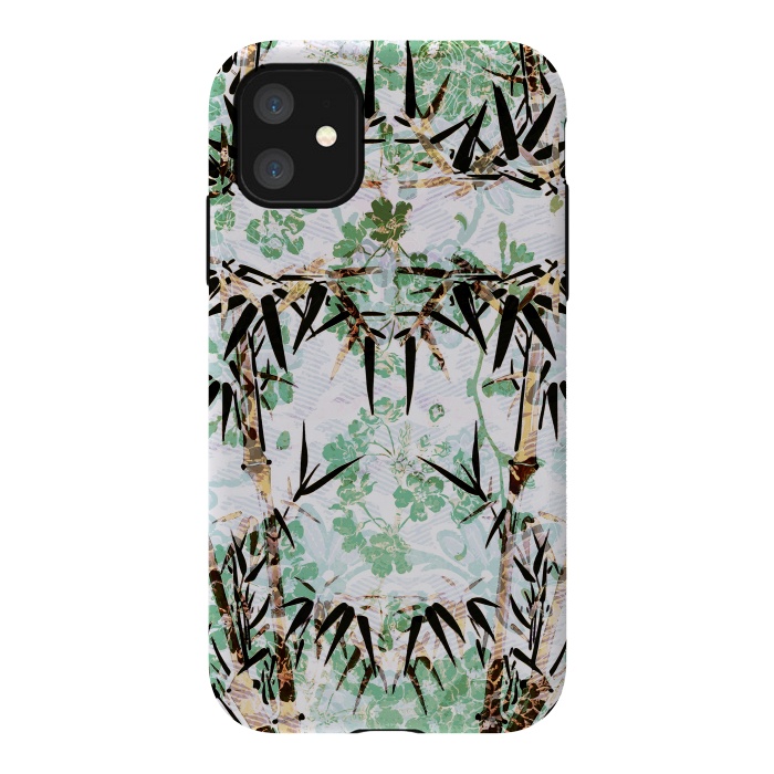 iPhone 11 StrongFit Bamboo trees and pastel green flowers by Oana 