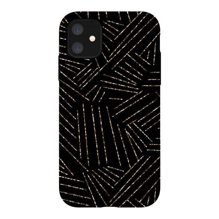 iPhone 11 StrongFit Black and Gold Glitter Lines by Ashley Camille