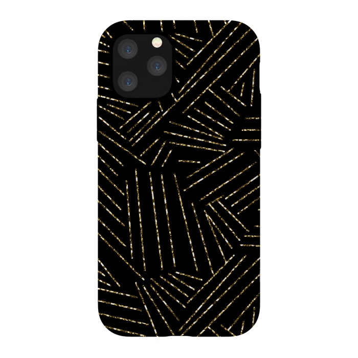 iPhone 11 Pro StrongFit Black and Gold Glitter Lines by Ashley Camille