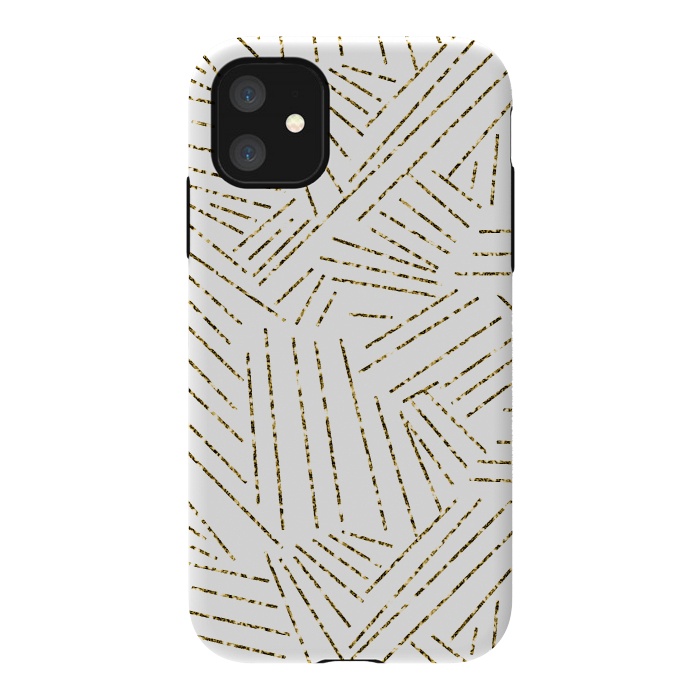 iPhone 11 StrongFit White and Gold Glitter Lines by Ashley Camille