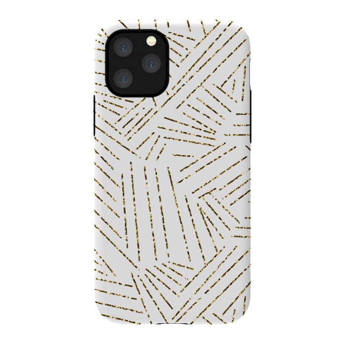 iPhone 11 Pro StrongFit White and Gold Glitter Lines by Ashley Camille