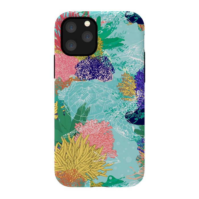 iPhone 11 Pro StrongFit Cute colorful ocean coral reefs and turtles design by InovArts