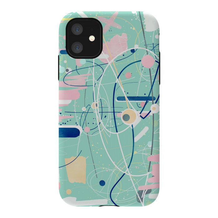 iPhone 11 StrongFit Modern mint strokes and dots creative art  by InovArts