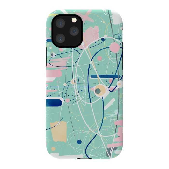 iPhone 11 Pro StrongFit Modern mint strokes and dots creative art  by InovArts