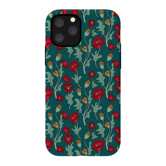 iPhone 11 Pro StrongFit Garden Poppies on Teal by Melissa Pedersen